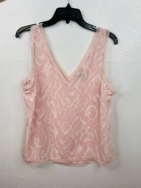 Halogen Blouse Womens Size L Pink Abstract Swirl Sleeveless V-Neck Top